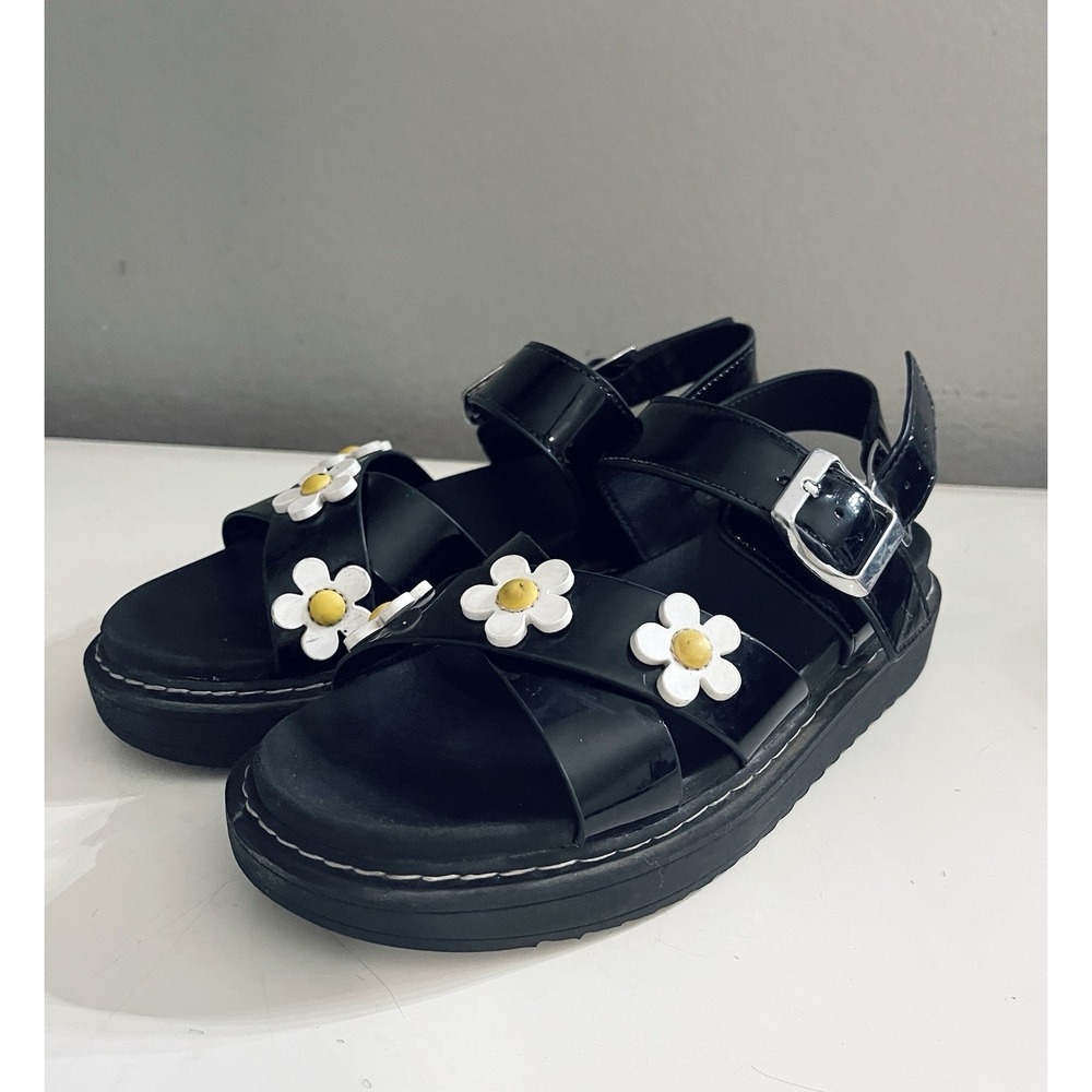 Wonder Nation Black Platform‎ Daisy Strappy Buckle Sandals Girls Size 4y
